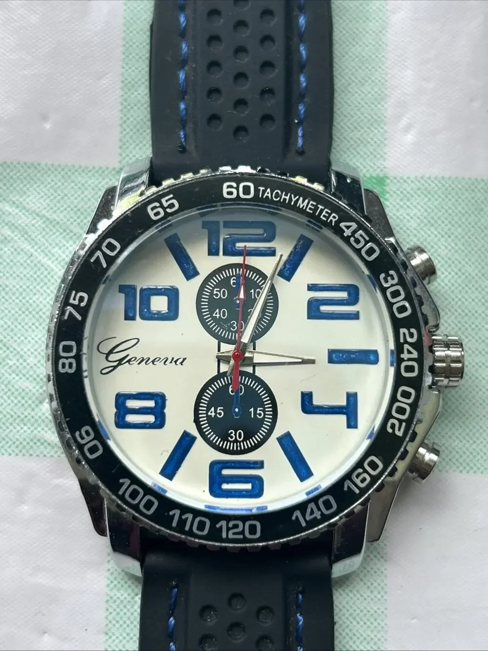 Geneva Silver Tone Black Band Large Men’s Quartz Watch